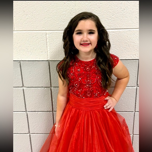 Sherri Hill Red Embellished Pageant Gown for Girls - Picture 7 of 7